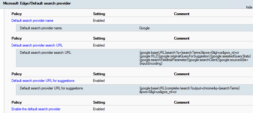 Group Policy settings